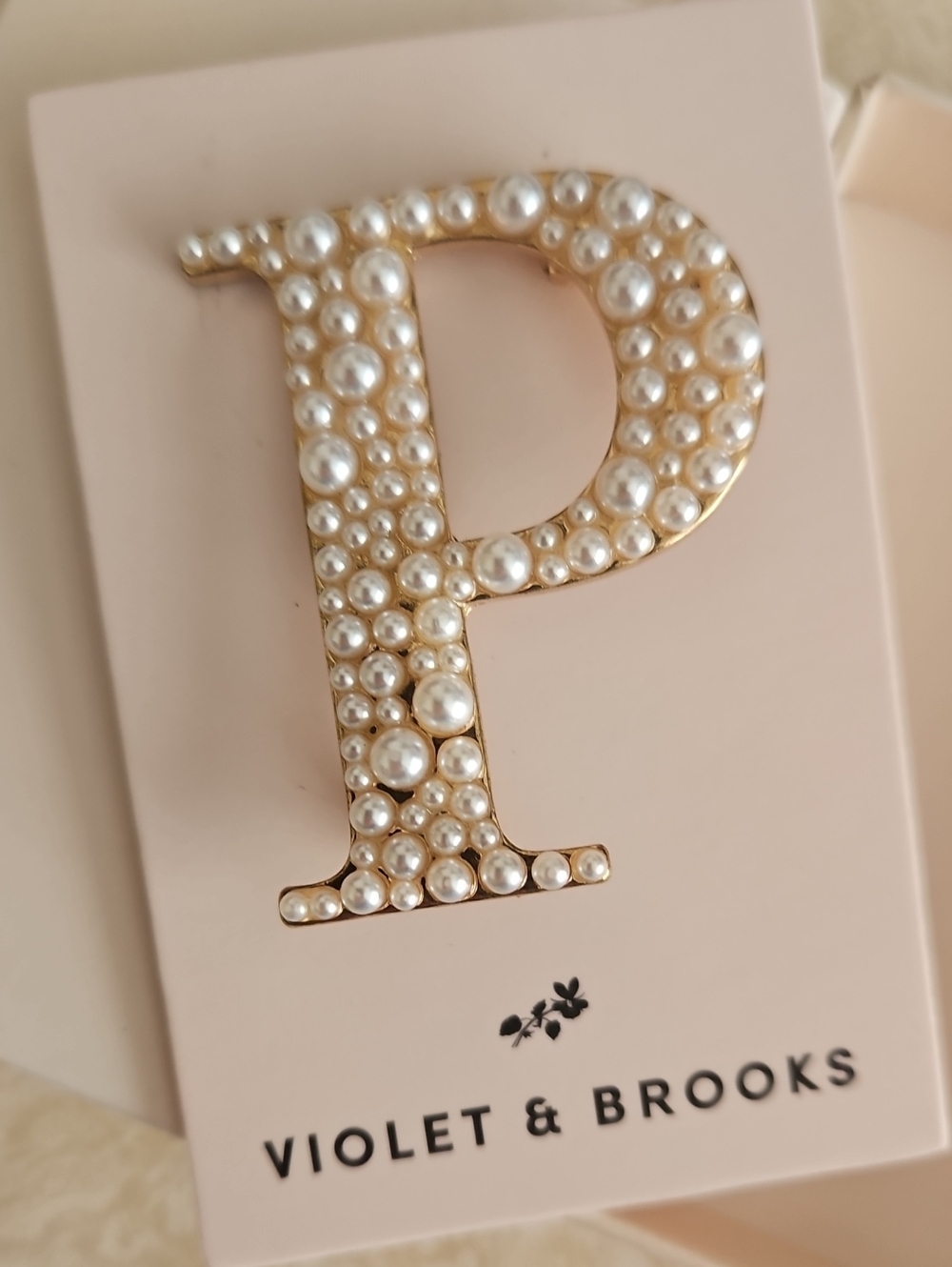 Violet & Brooks Pearl "P" Letter Brooch.
